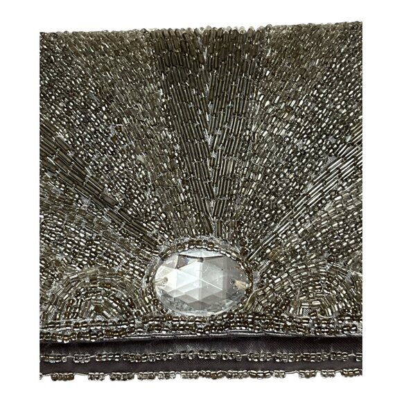 Bijoux Terner Silver Beaded Evening Bag – Rhinestone Accent, Beaded Chain Strap, - Picture 2 of 6